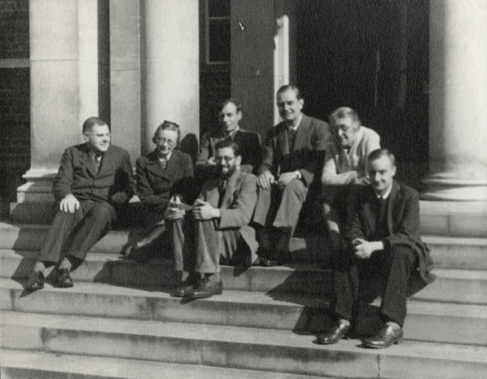 Staff at the Dunn Institute for Biochemistry 1943: Malcolm Dixon, Dorothy Needham, Robin Hill, Ernest Baldwin, A.C. Chibnall, Marjory Stephenson and David Bell