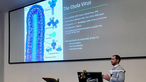 Third year PhD student Michael Scherm presents on the activation of signalling complexes by the Ebola virus glycoprotein
