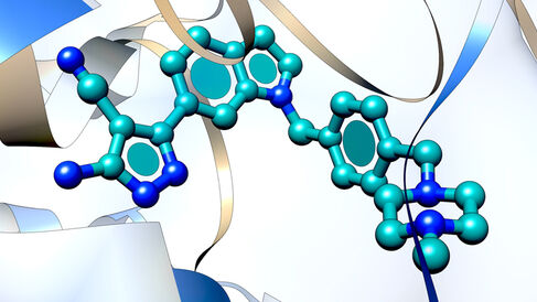 Crystal structure of the AW7 compound occupying the active site of Mycobacterium abscessus TrmD enzyme.