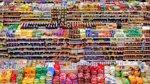 Food packaging in a supermarket.