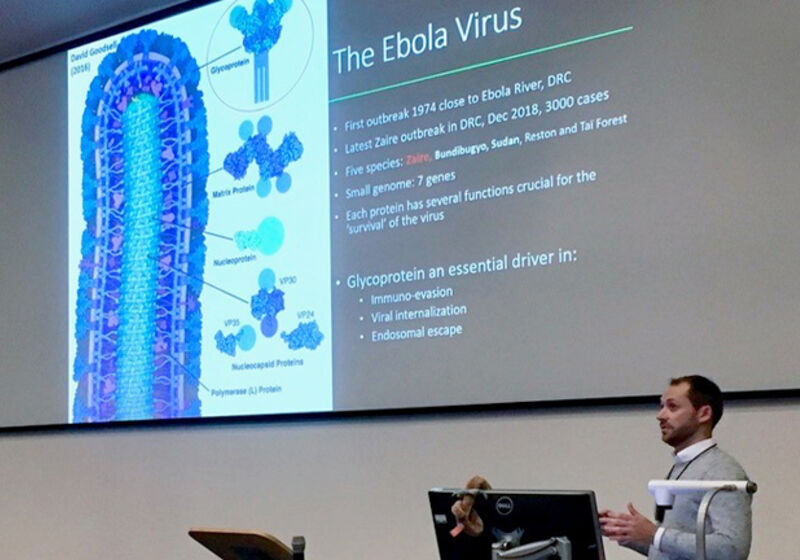 Third year PhD student Michael Scherm presents on the activation of signalling complexes by the Ebola virus glycoprotein