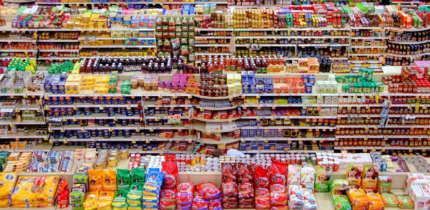 Food packaging in a supermarket. Food packaging in a supermarket.