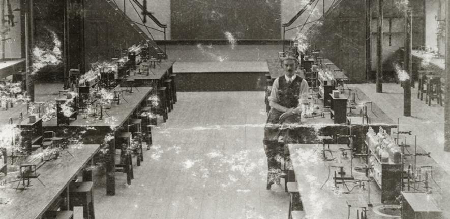 H.W. Hall in the classroom in the Corn Exchange Street building, c1920