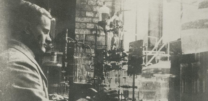W.M. Fletcher with his apparatus for studying respiration of isolated muscles, c1900