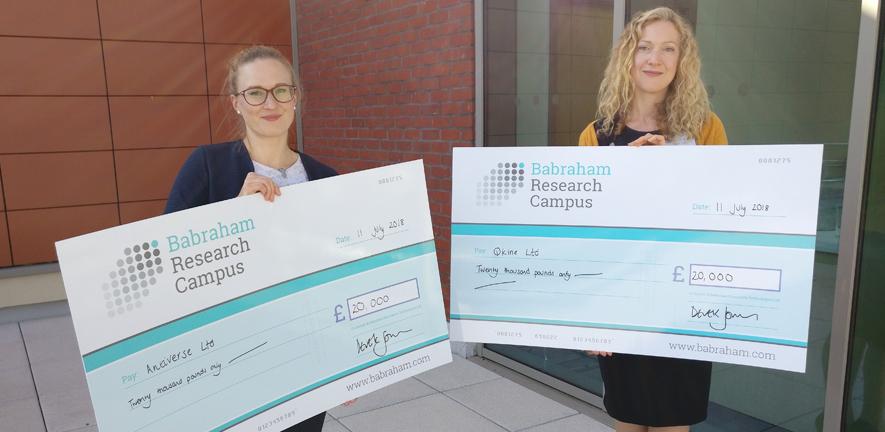 Dr Rowina Westermeier (Antiverse) and Dr Catherine Elton (Qkine) with their prize cheques